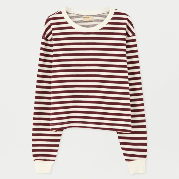 Urban Outfitters Maroon Stripe Cropped Sweatshirt Pull&Bear BNWT - Picture 2 of 11